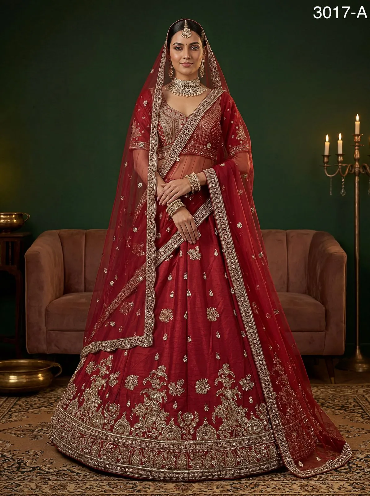 Red Gadhwal Silk Bridal Lehenga Choli