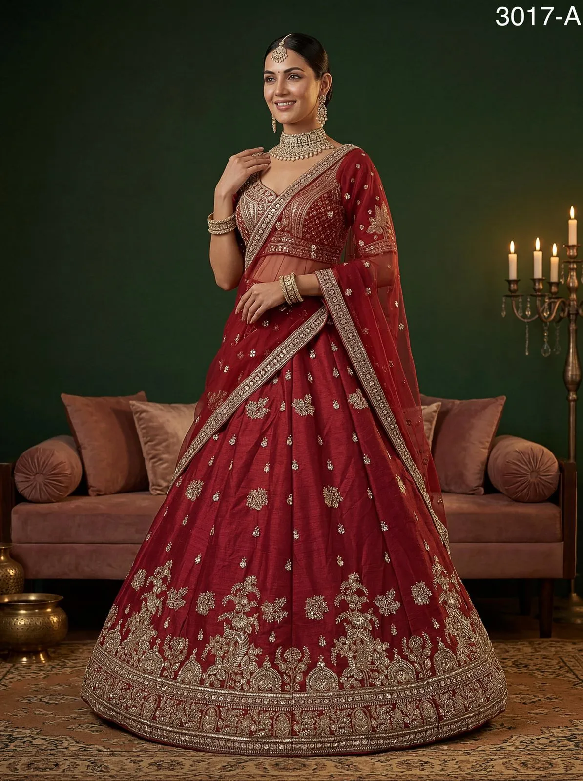 Red Gadhwal Silk Bridal Lehenga Choli