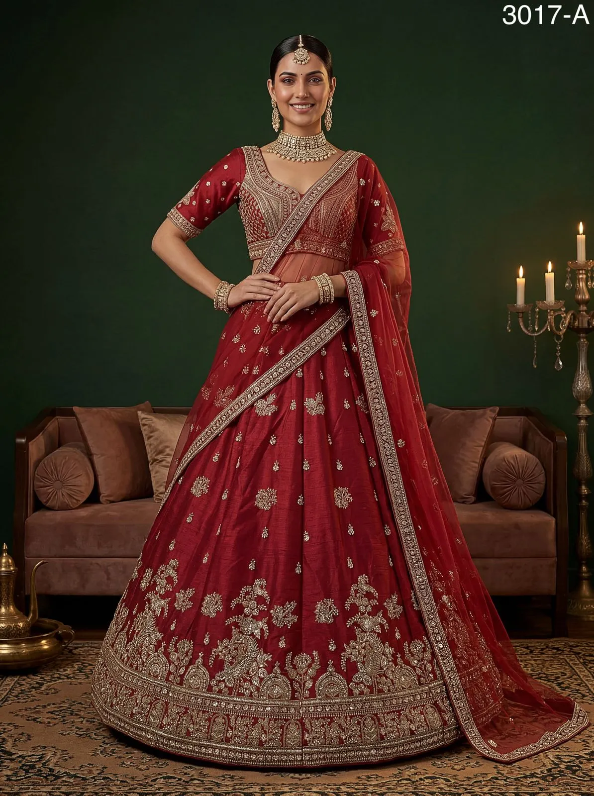 Red Gadhwal Silk Bridal Lehenga Choli
