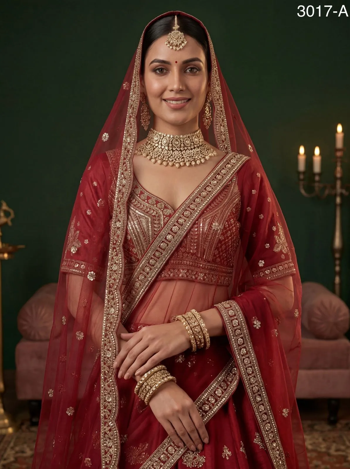 Red Gadhwal Silk Bridal Lehenga Choli