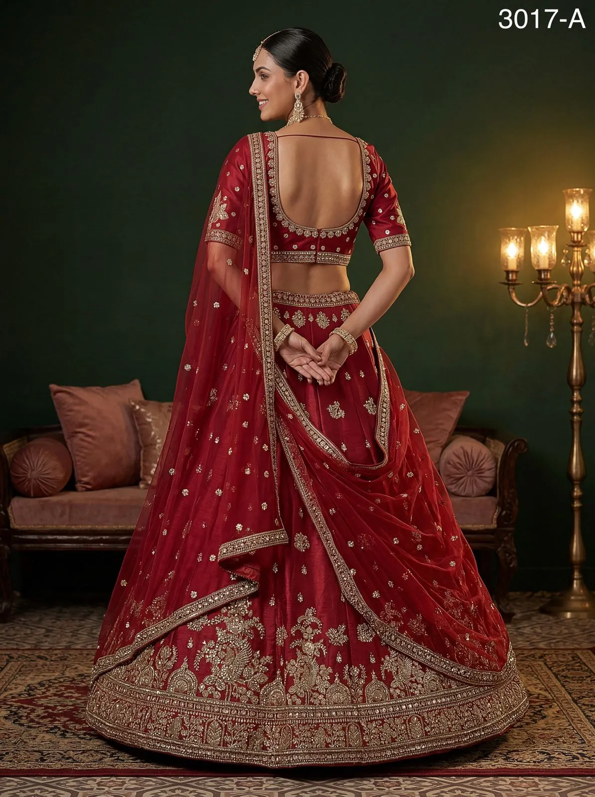 Red Gadhwal Silk Bridal Lehenga Choli