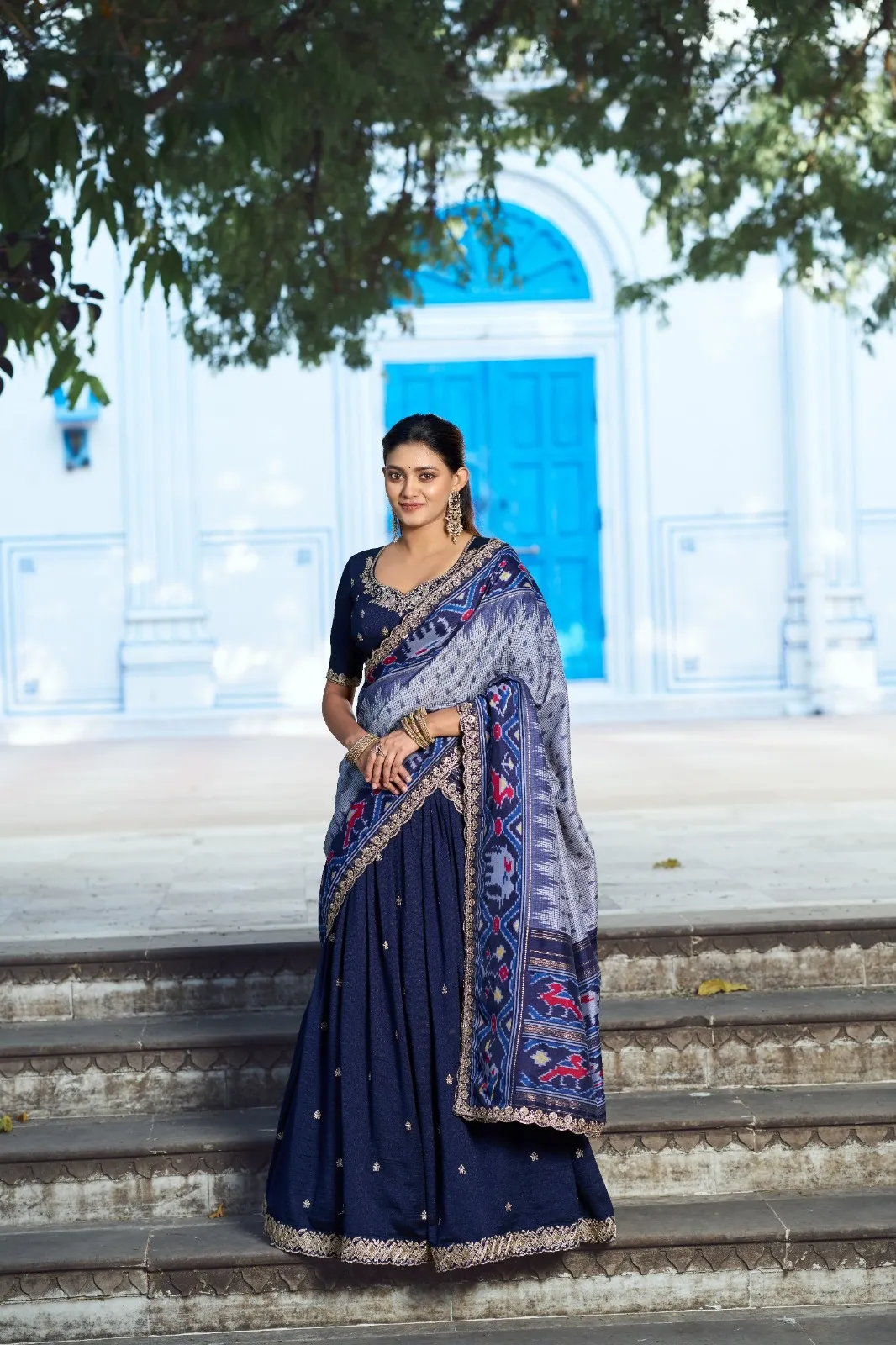 Royal Blue Premium Lehenga Choli with Ikkat Dupatta