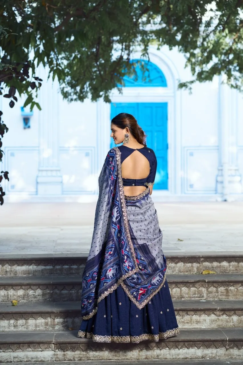 Royal Blue Premium Lehenga Choli with Ikkat Dupatta