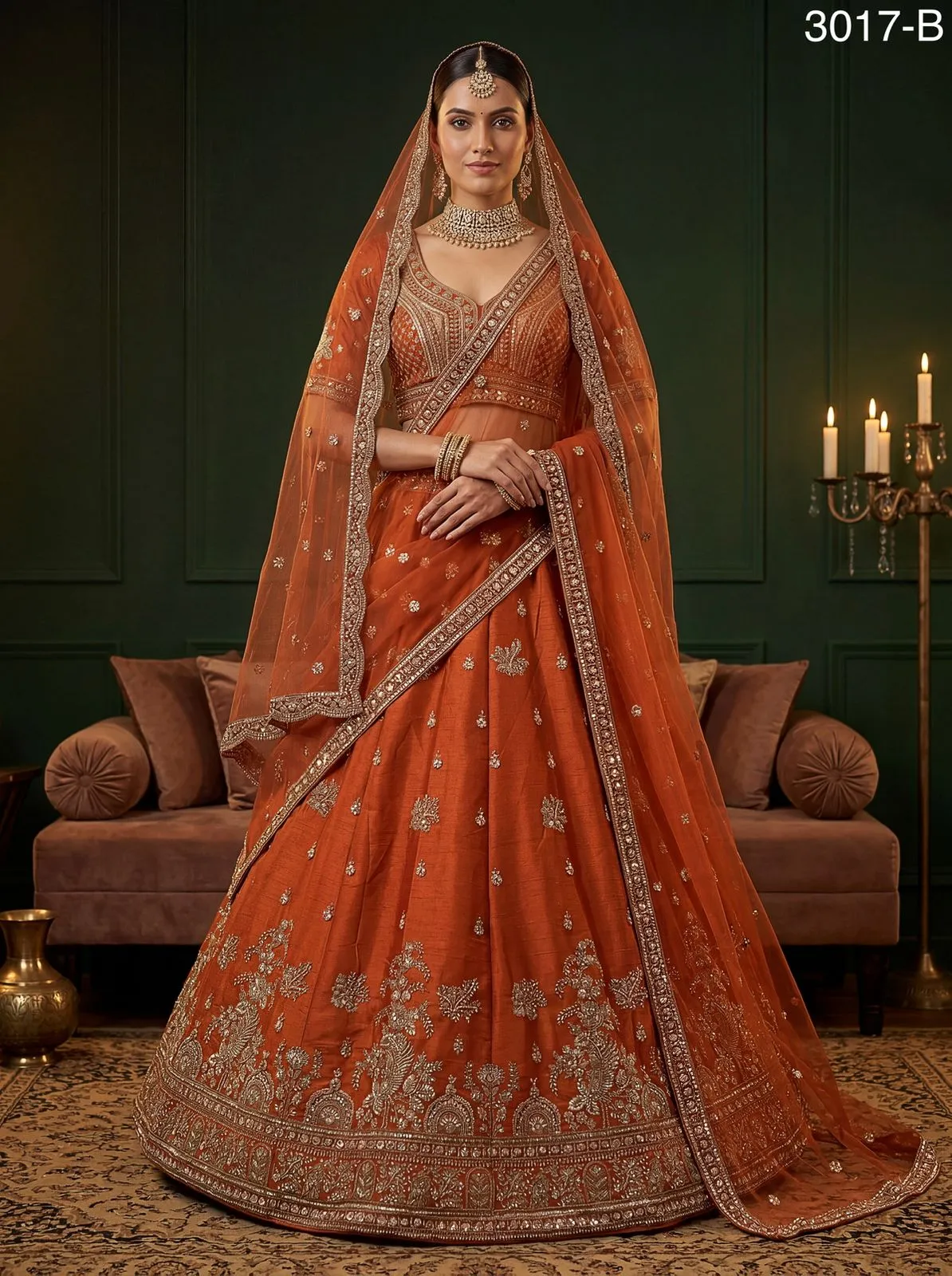 Rust Color Gadhwal Silk Bridal Lehenga Choli