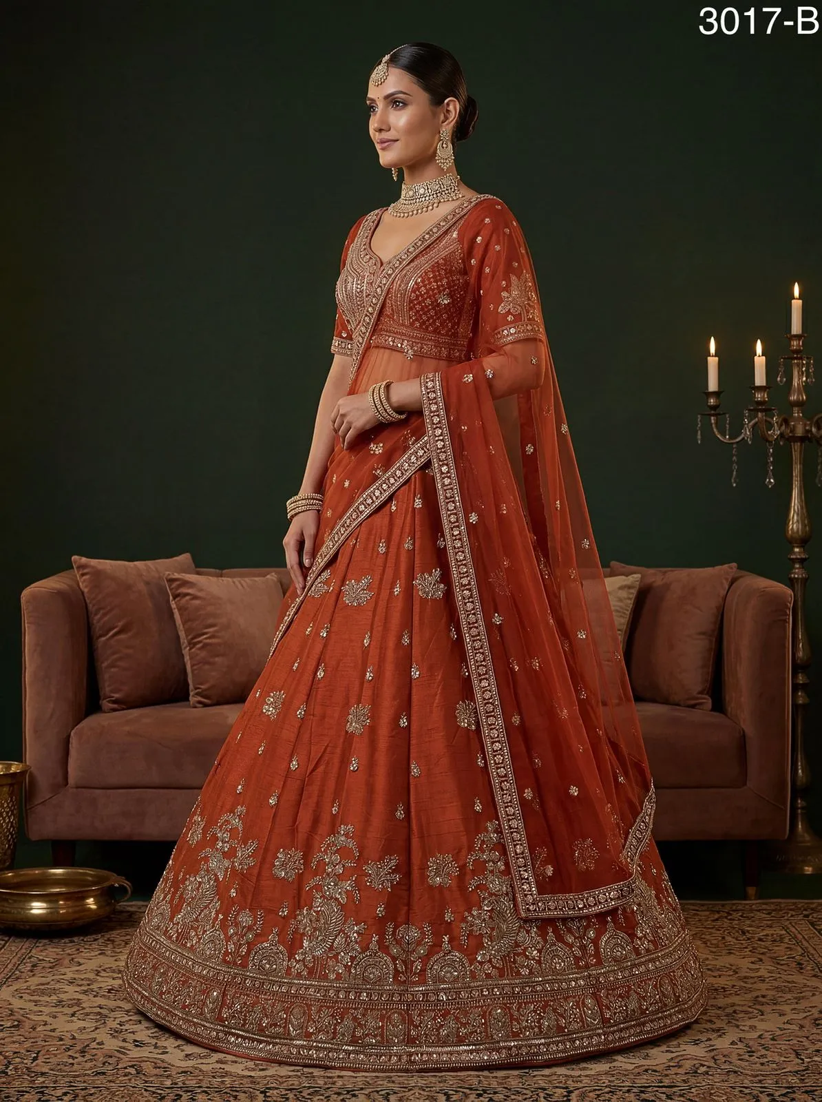 Rust Color Gadhwal Silk Bridal Lehenga Choli