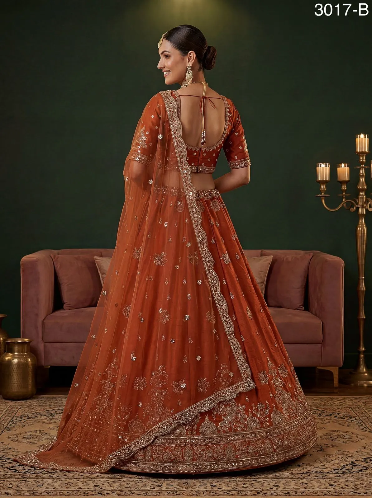 Rust Color Gadhwal Silk Bridal Lehenga Choli