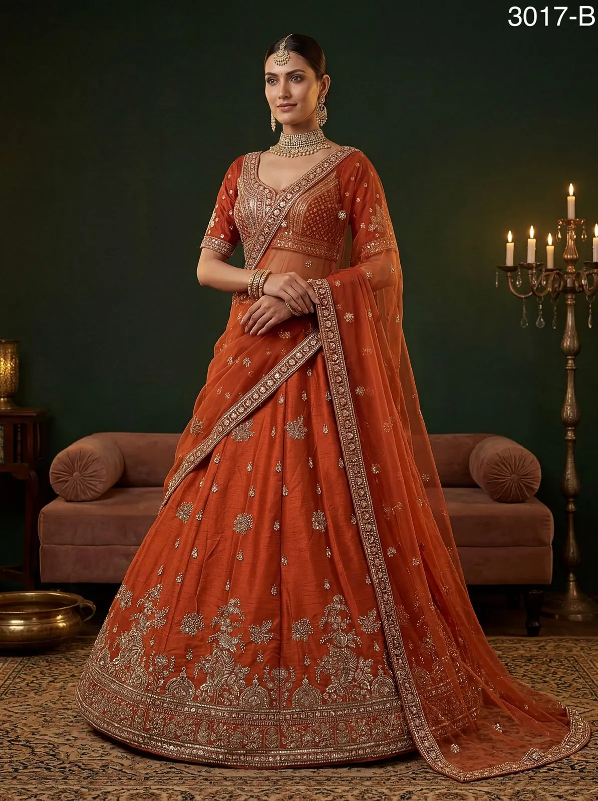 Rust Color Gadhwal Silk Bridal Lehenga Choli