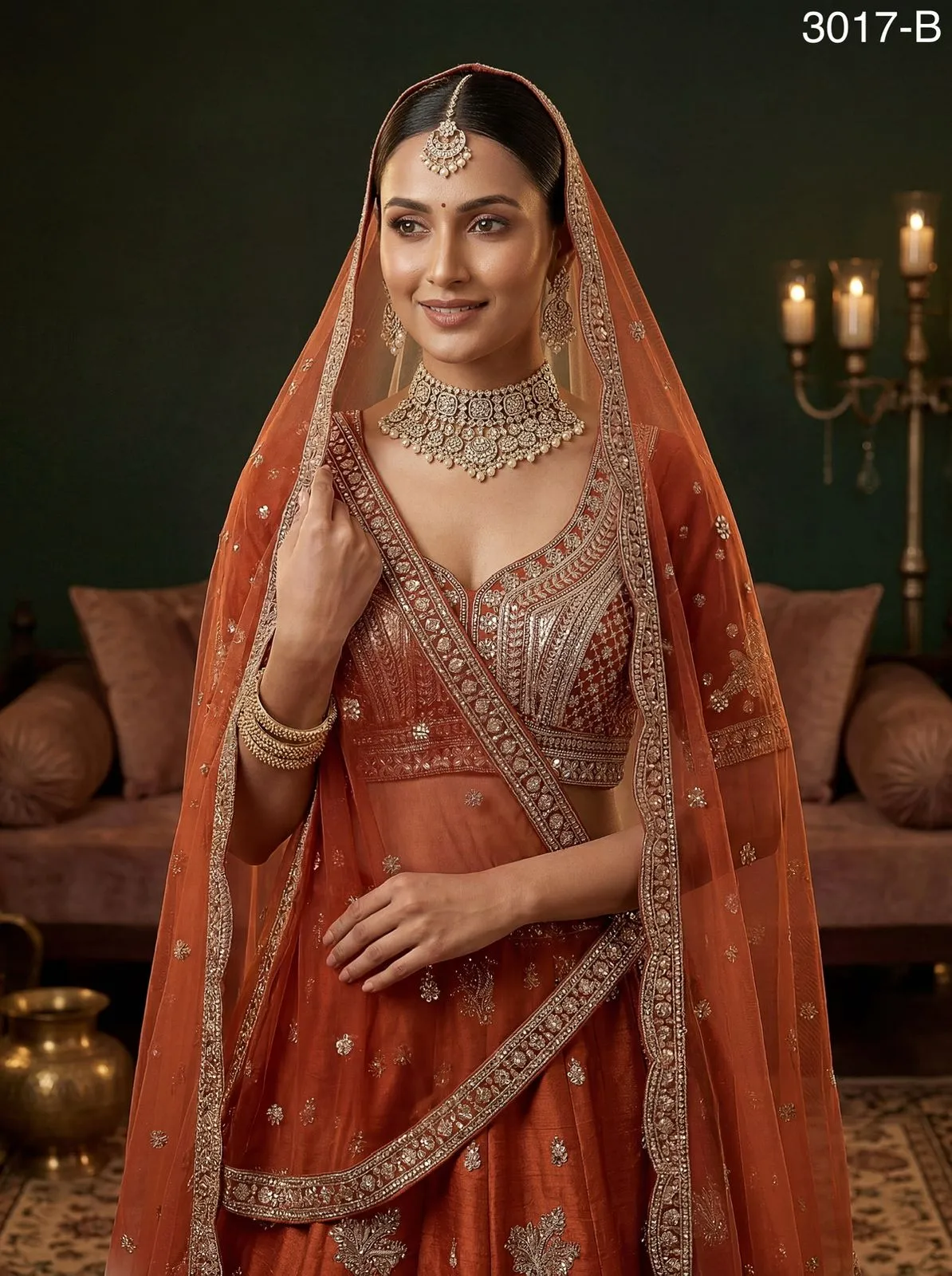 Rust Color Gadhwal Silk Bridal Lehenga Choli