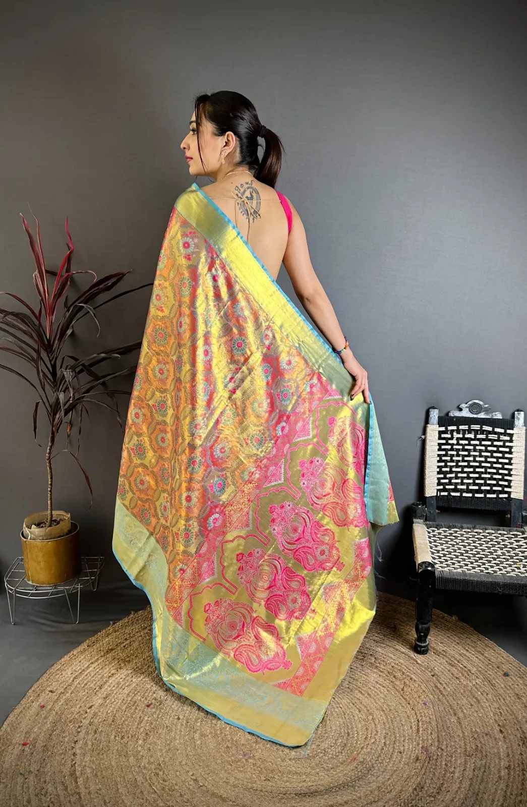 Rust Color Kanjivaram Semi Silk Saree with Zari Border