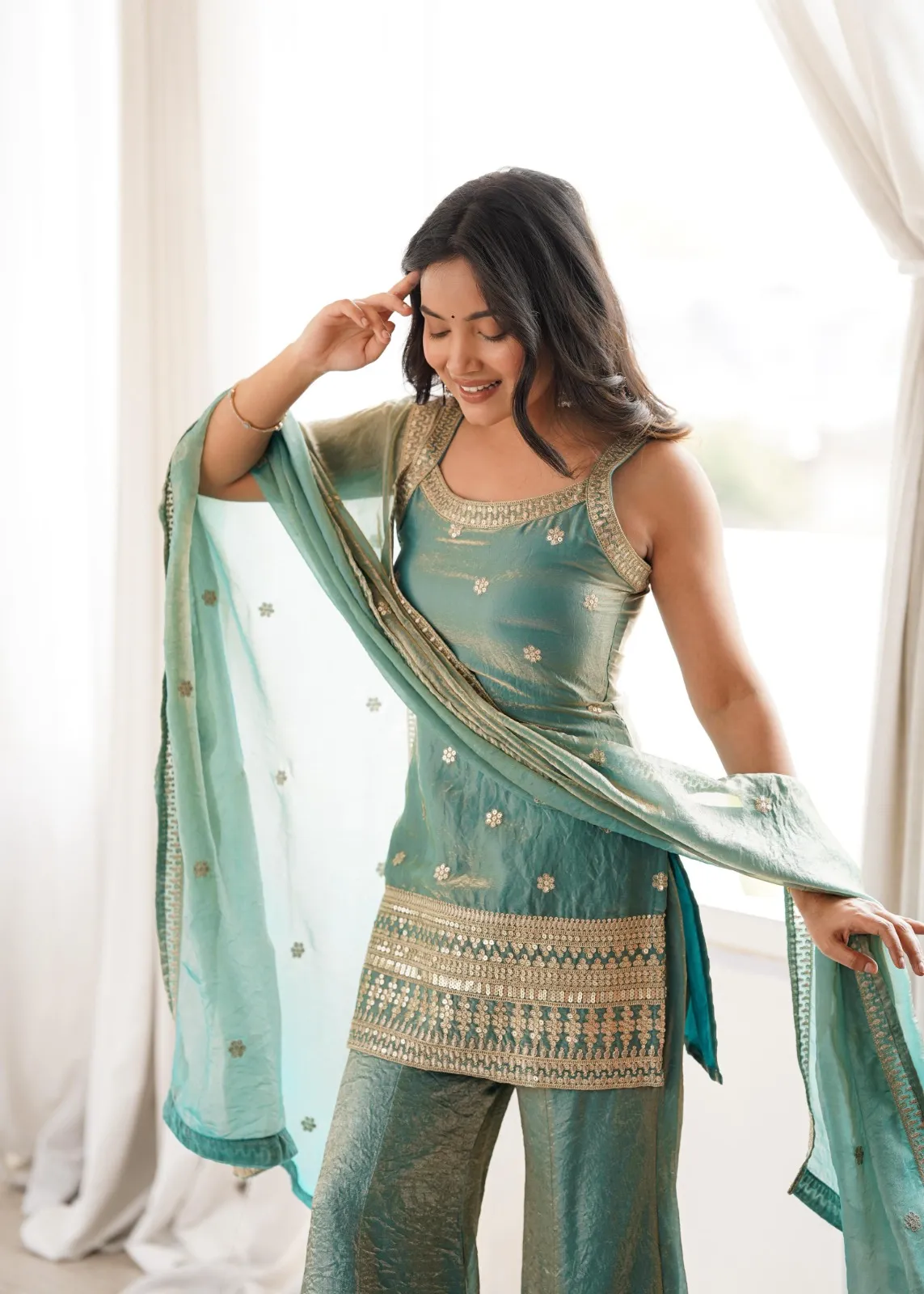 Sea Green Bell Bottom Dress for Wedding