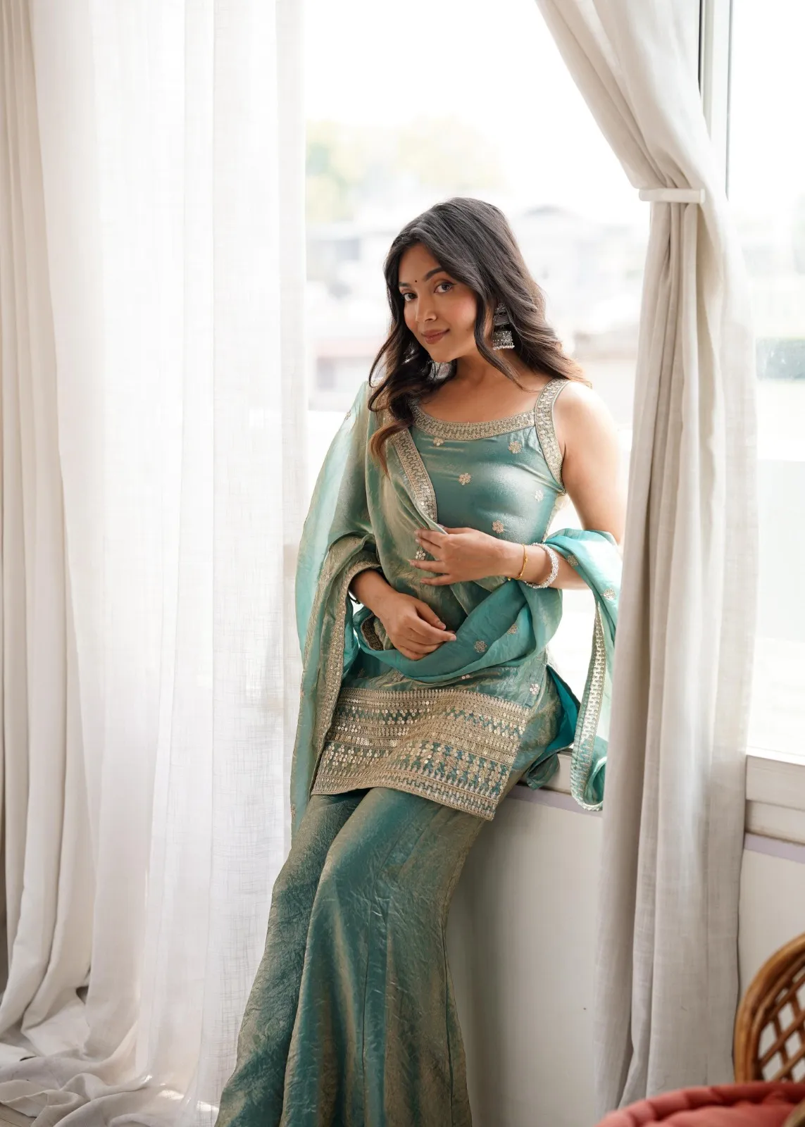 Sea Green Bell Bottom Dress for Wedding