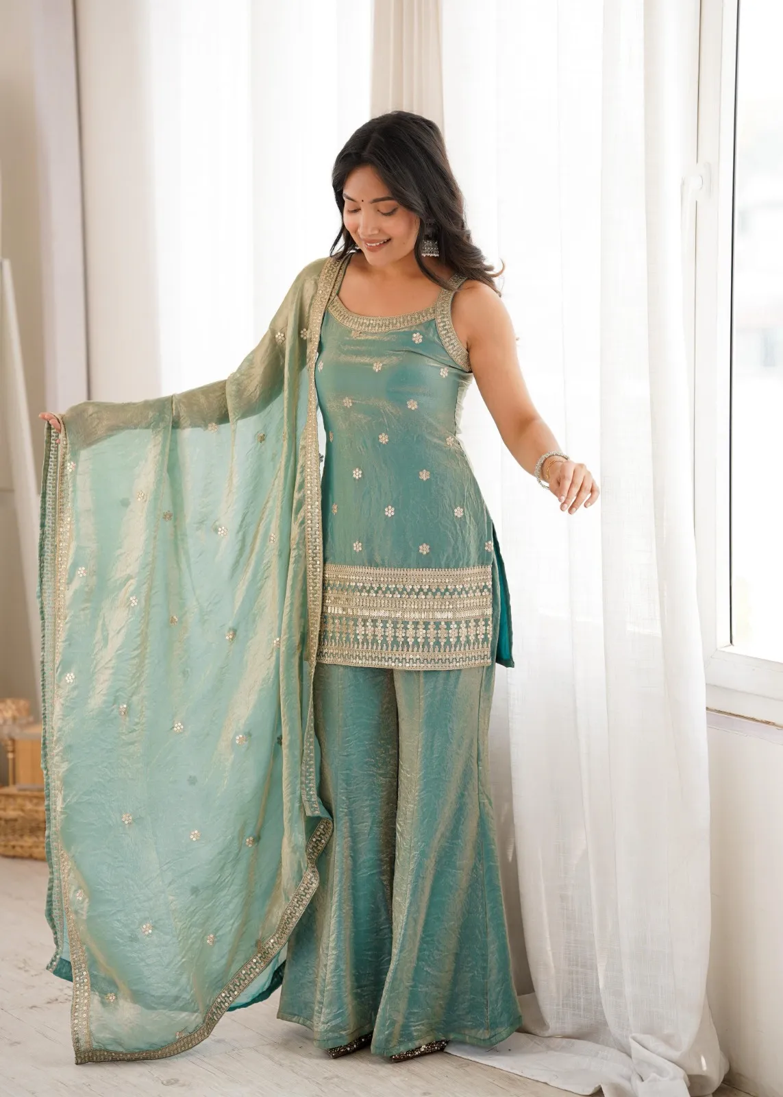 Sea Green Bell Bottom Dress for Wedding
