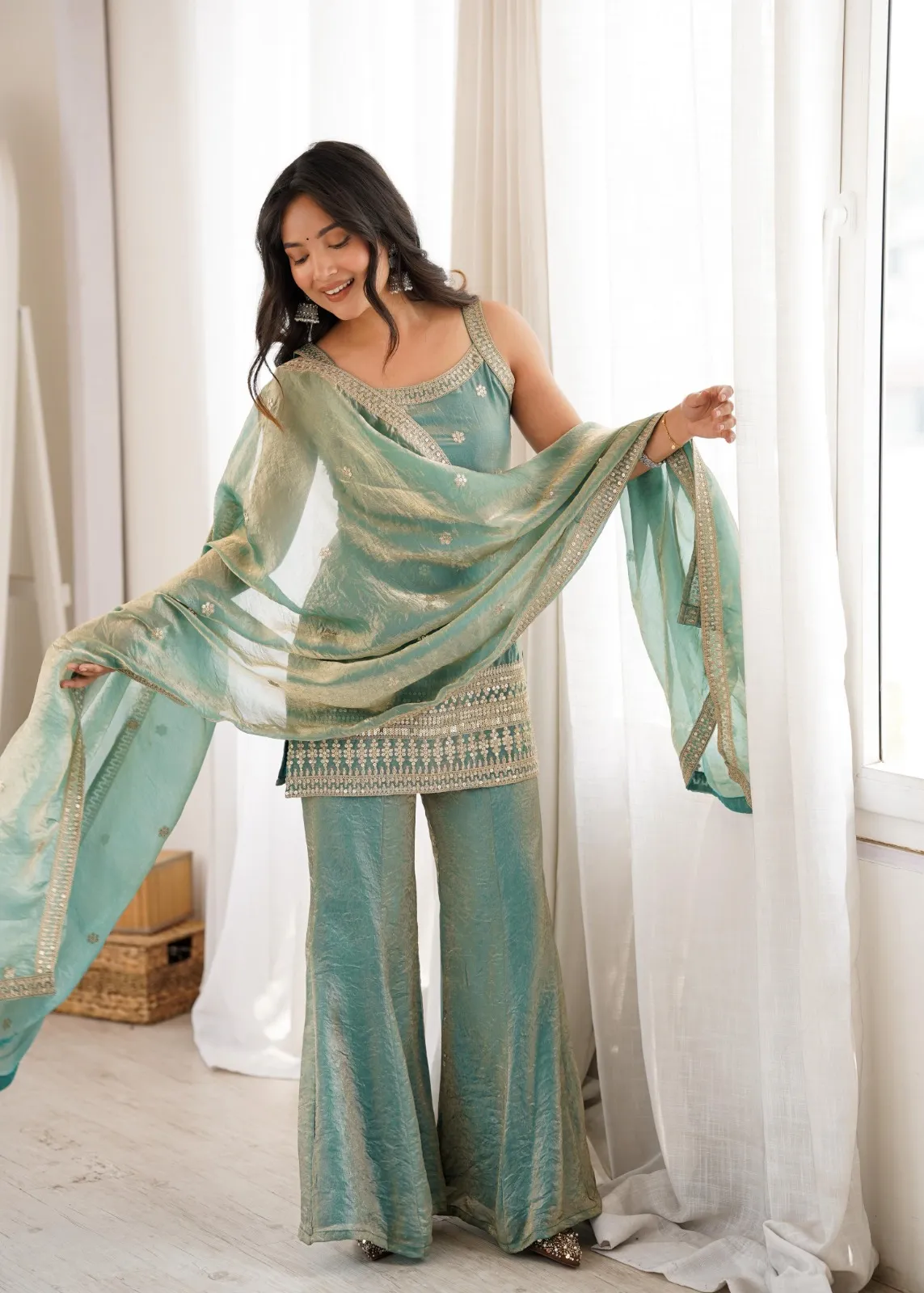 Sea Green Bell Bottom Dress for Wedding