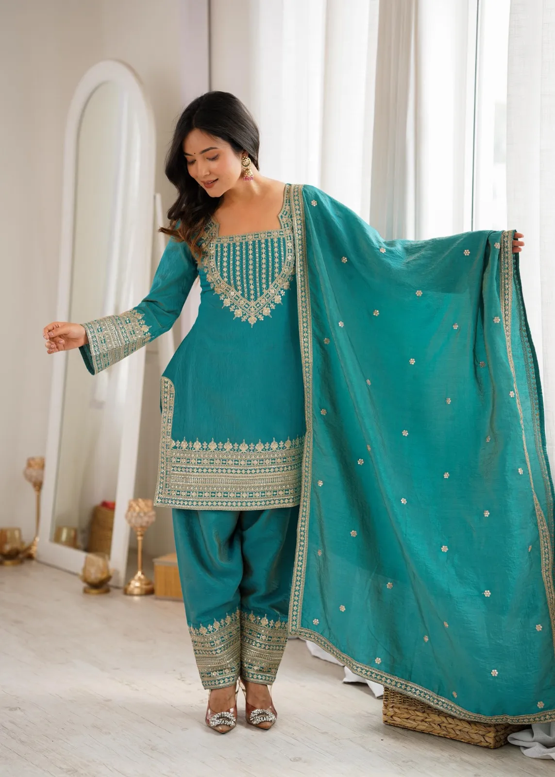 Sea Green Farsi Salwar for Wedding and Festive
