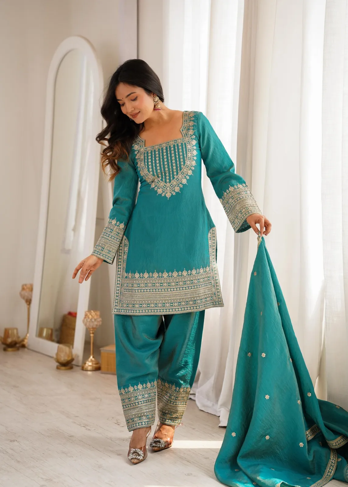 Sea Green Farsi Salwar for Wedding and Festive