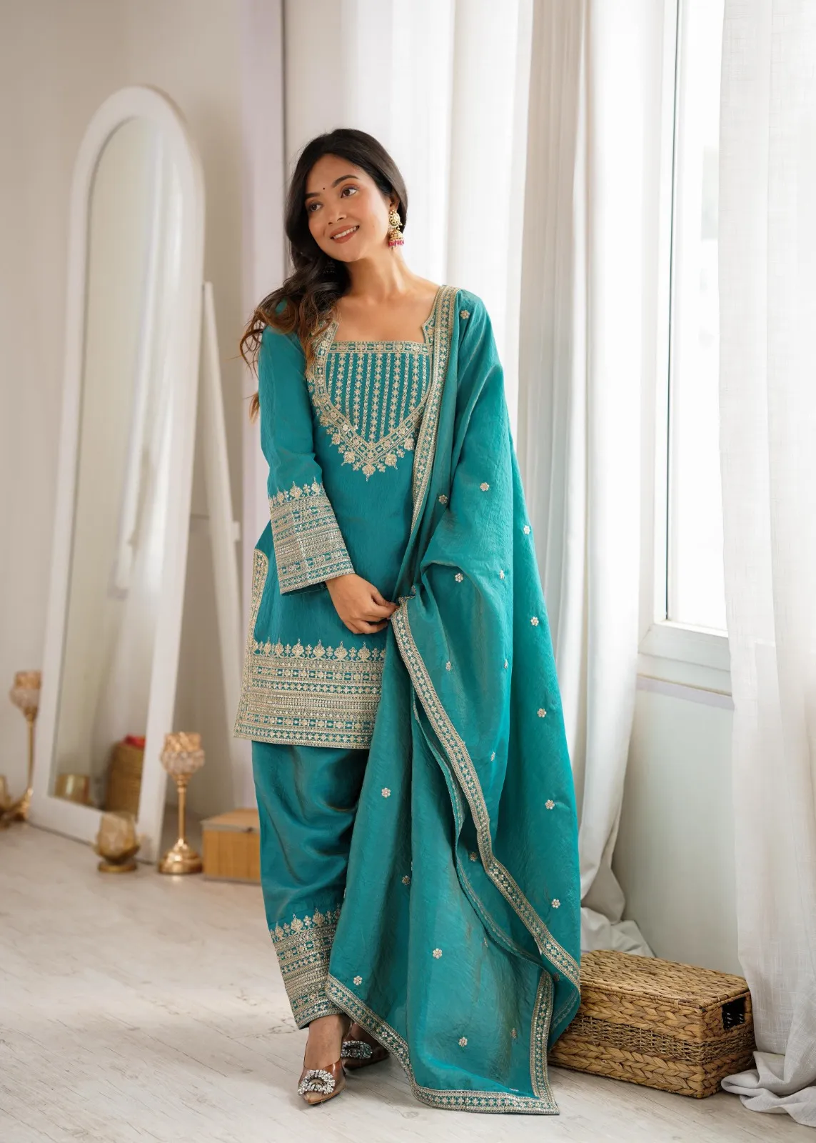 Sea Green Farsi Salwar for Wedding and Festive
