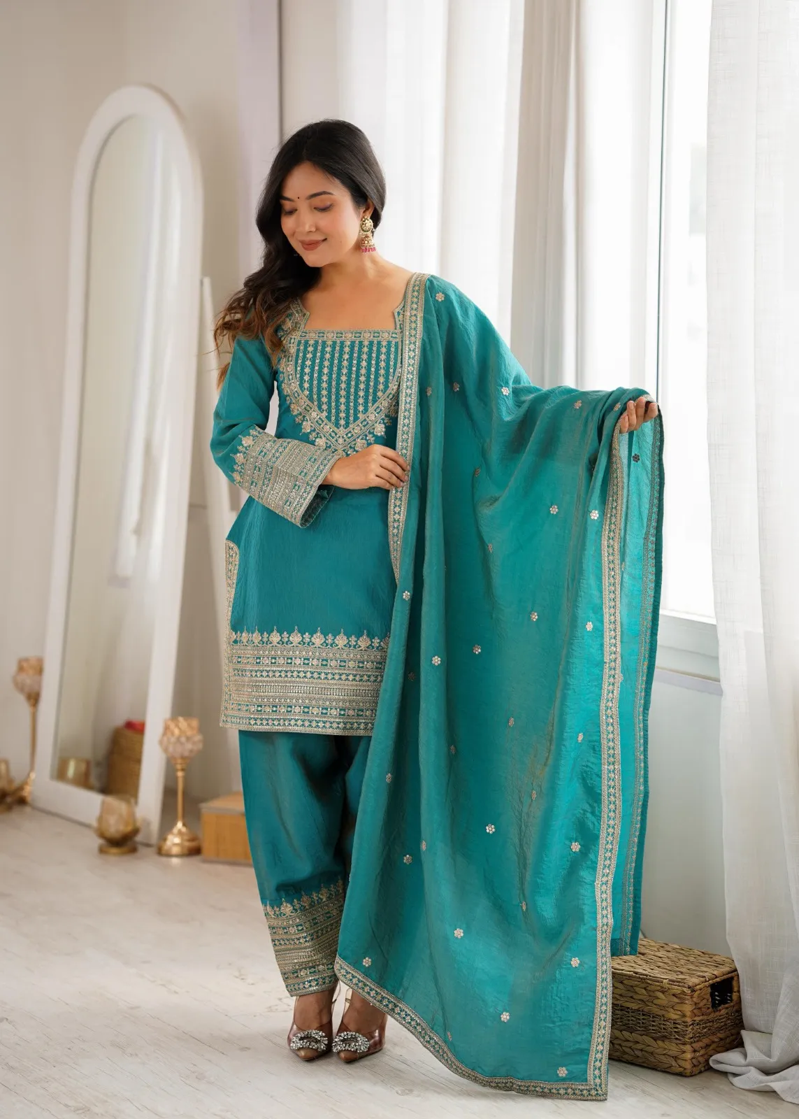 Sea Green Farsi Salwar for Wedding and Festive