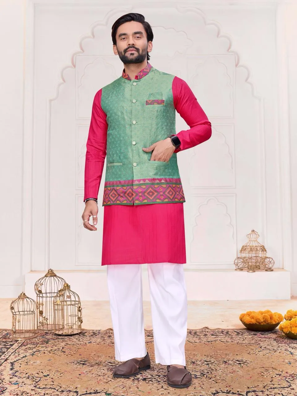 Shreevalli Couple Combo Saree with Kurta Set