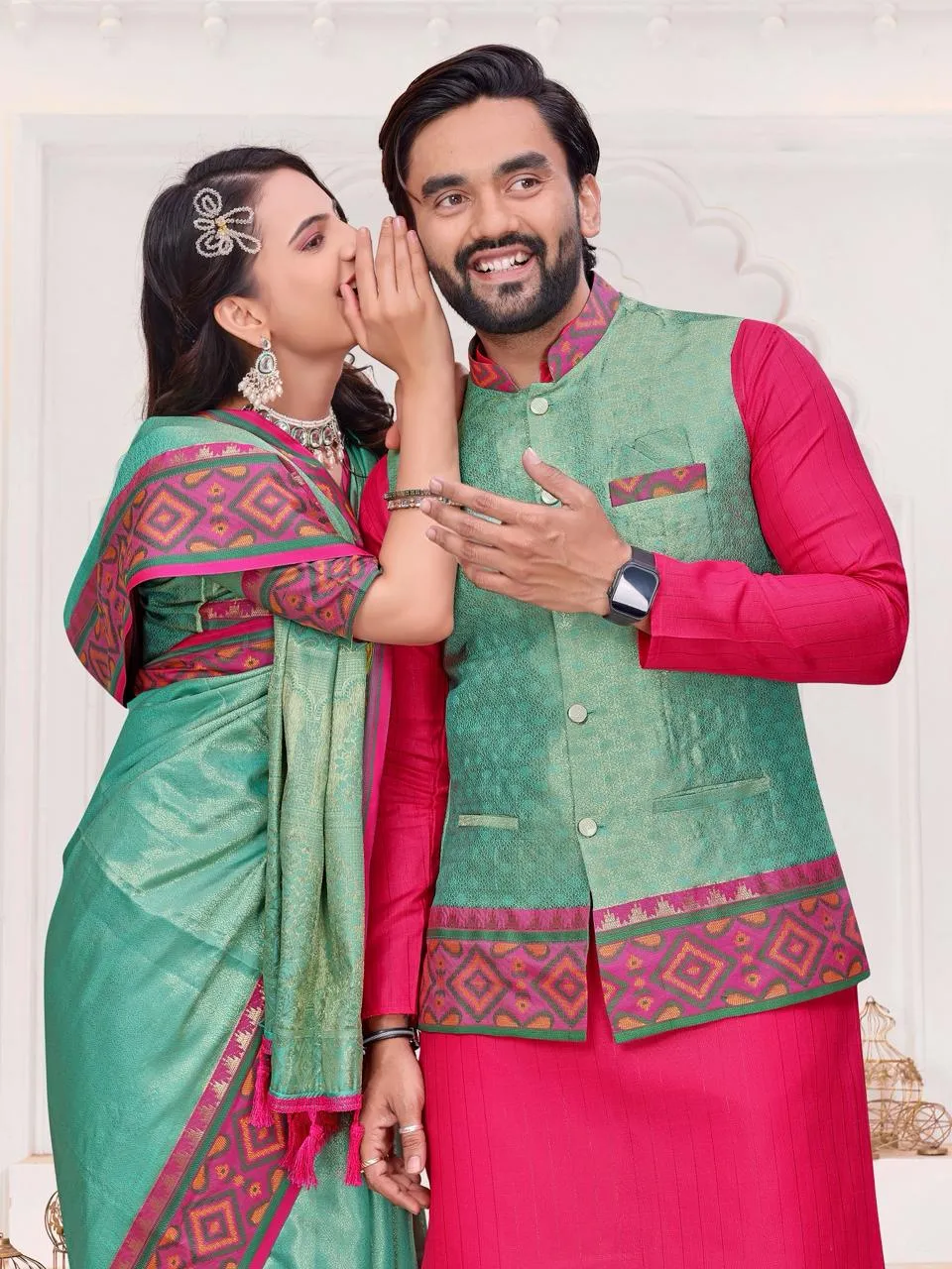 Shreevalli Couple Combo Saree with Kurta Set