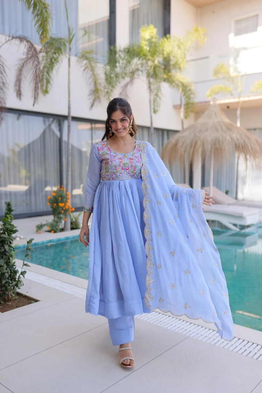 Sky Blue Anarkali Dress for Wedding