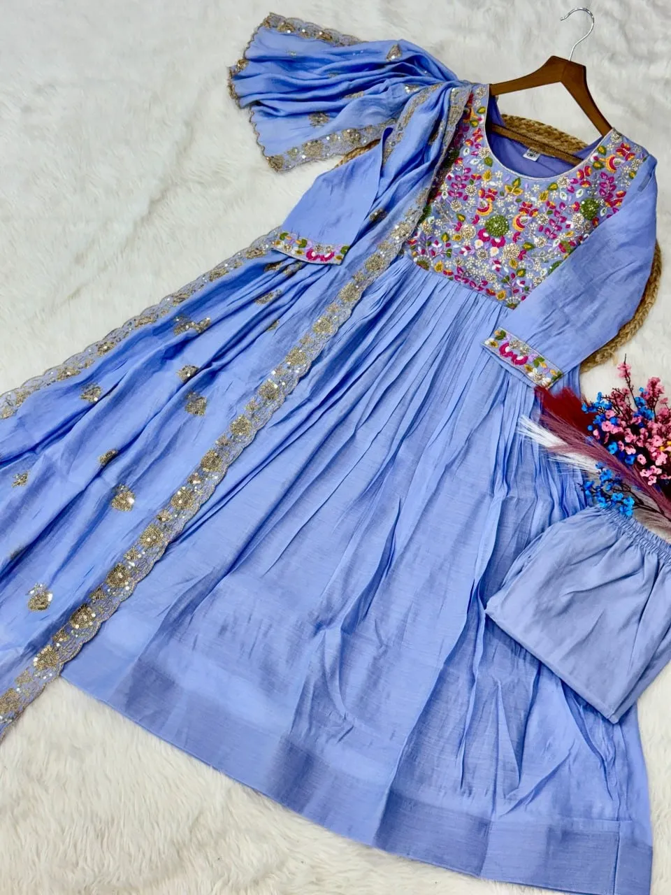 Sky Blue Anarkali Dress for Wedding