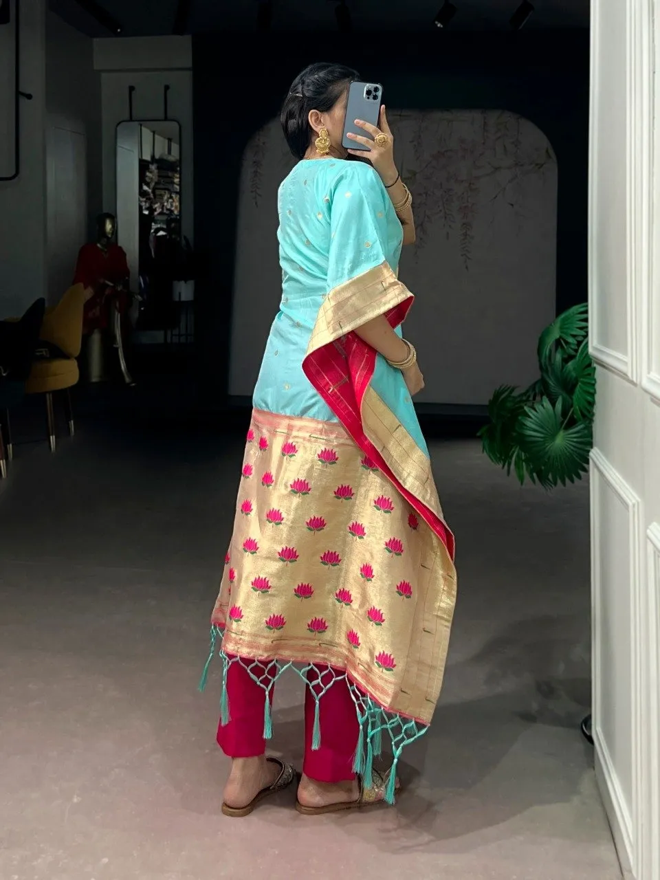 Sky Blue Fancy Jacquard Kaftan