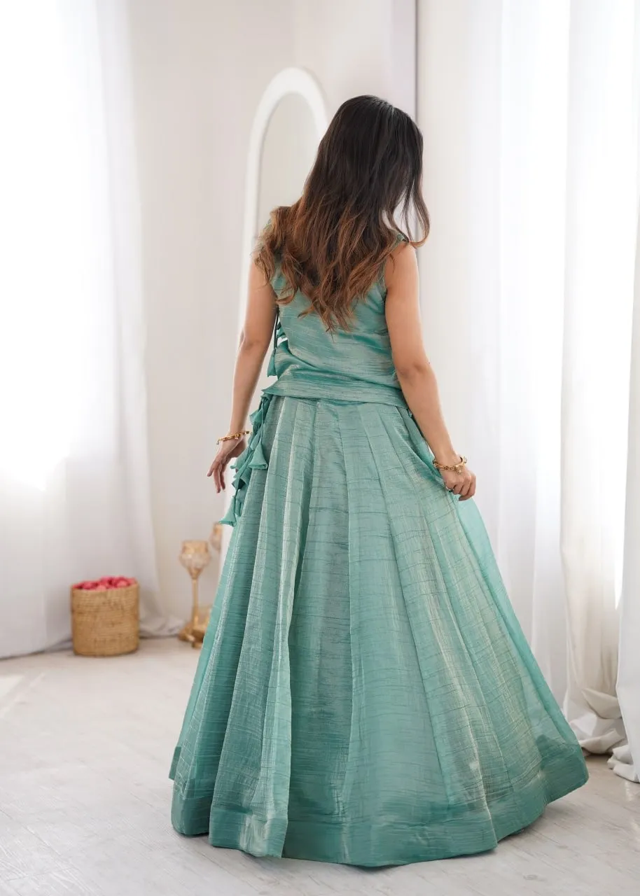 Sky Blue Wedding Lehenga with long koti Blouse