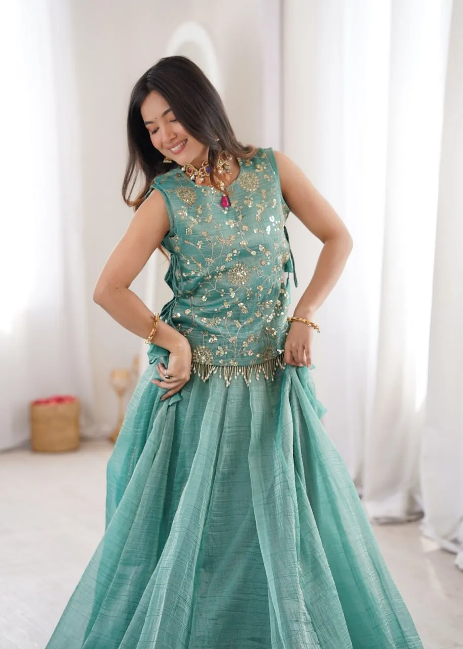 Sky Blue Wedding Lehenga with long koti Blouse