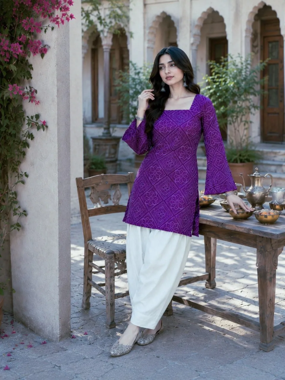 Summer Wear Bandhej Printed kurti with Bottom