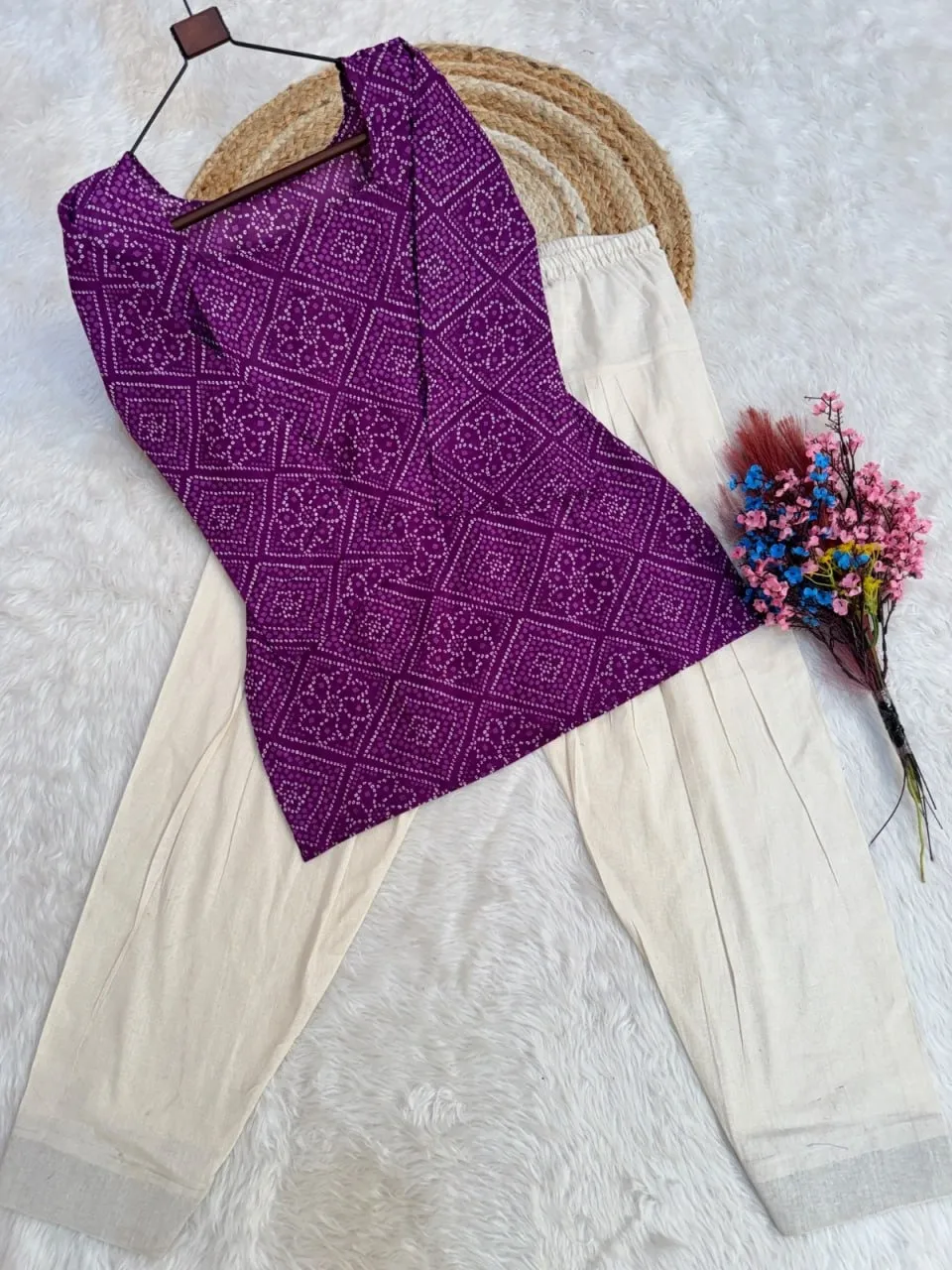 Summer Wear Bandhej Printed kurti with Bottom