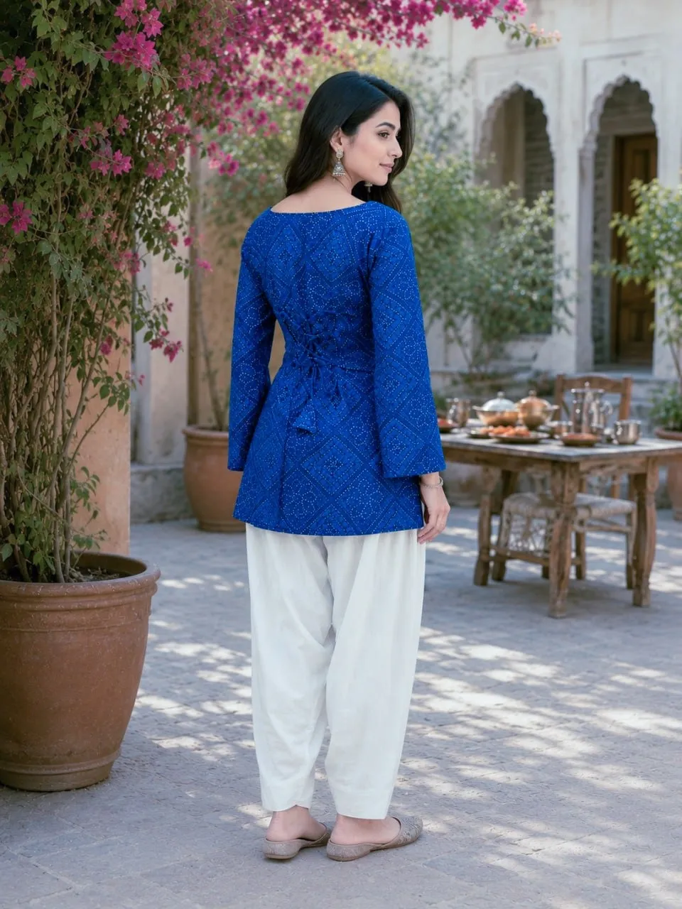 Summer Wear Blue Bandhej Printed kurti Bottom