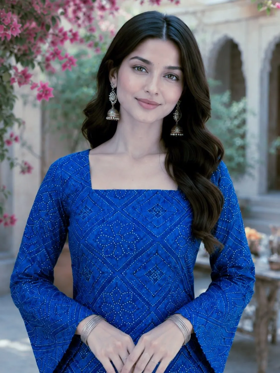 Summer Wear Blue Bandhej Printed kurti Bottom