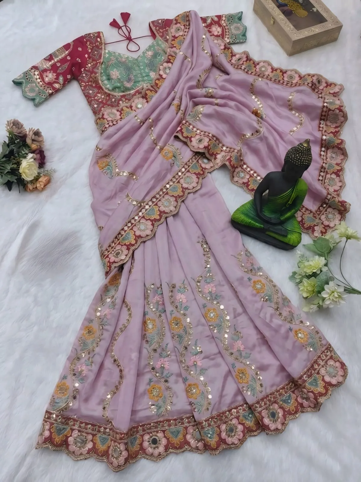 Trending Purple Wedding Saree with Stitched Blouse