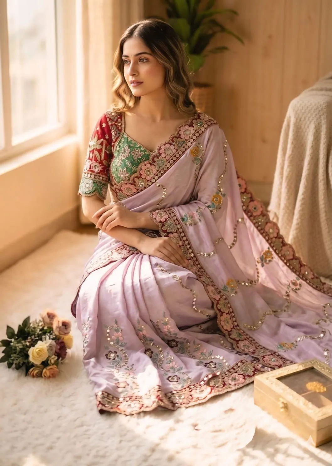 Trending Purple Wedding Saree with Stitched Blouse