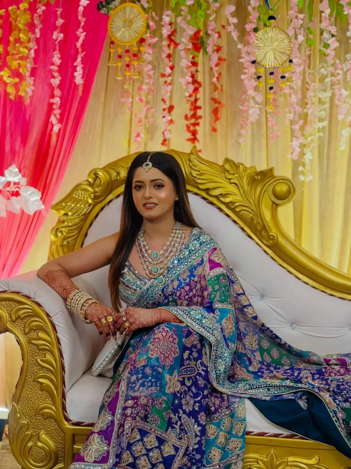 Vishakha Dhaman inspired multi color saree with embroidery and mirror work for wedding and festive wear