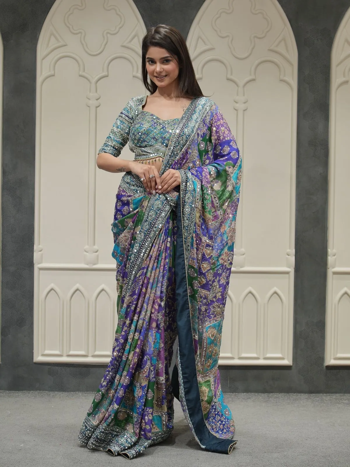 Vishakha Dhaman Inspired Multi Color Saree