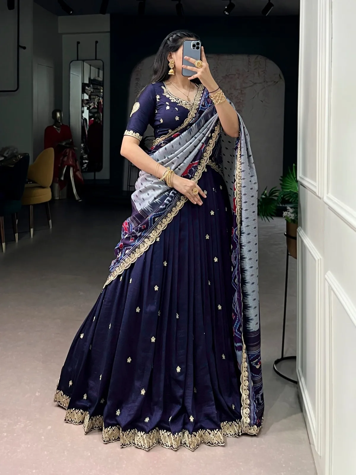 Wedding Special Silk Lehenga with Ikkat Dupatta