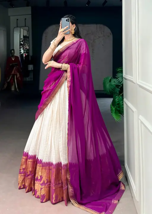 Wine Color Half Saree Festive Wear