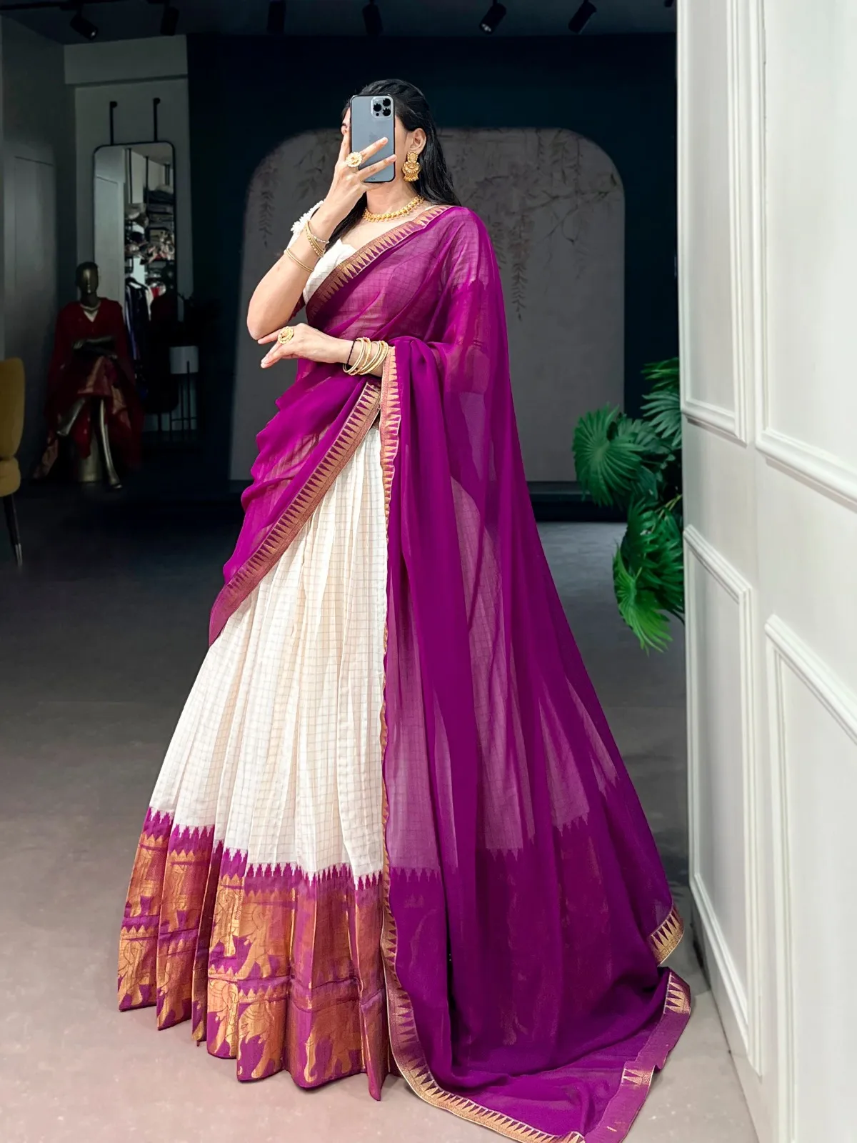 Wine Color Half Saree Festive Wear