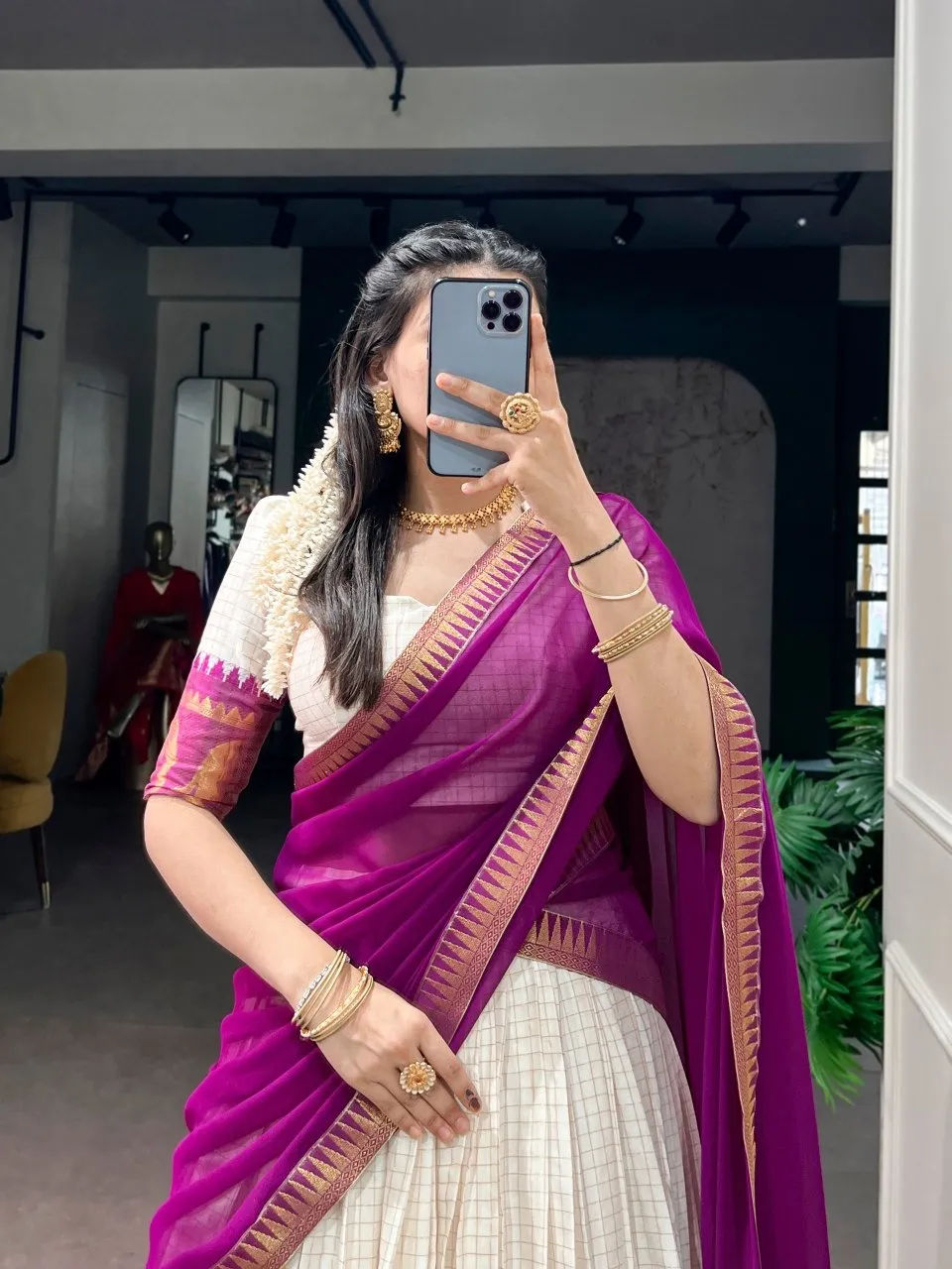 Wine Color Half Saree Festive Wear