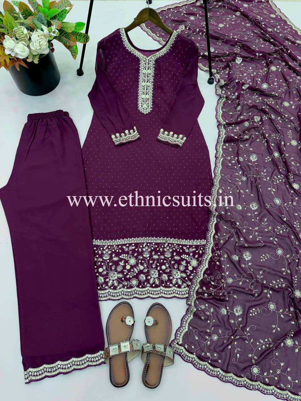 3 piece Purple Kurti Set