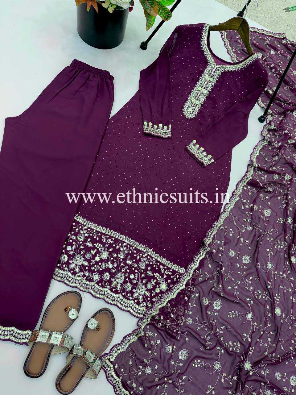 3 piece Purple Kurti Set