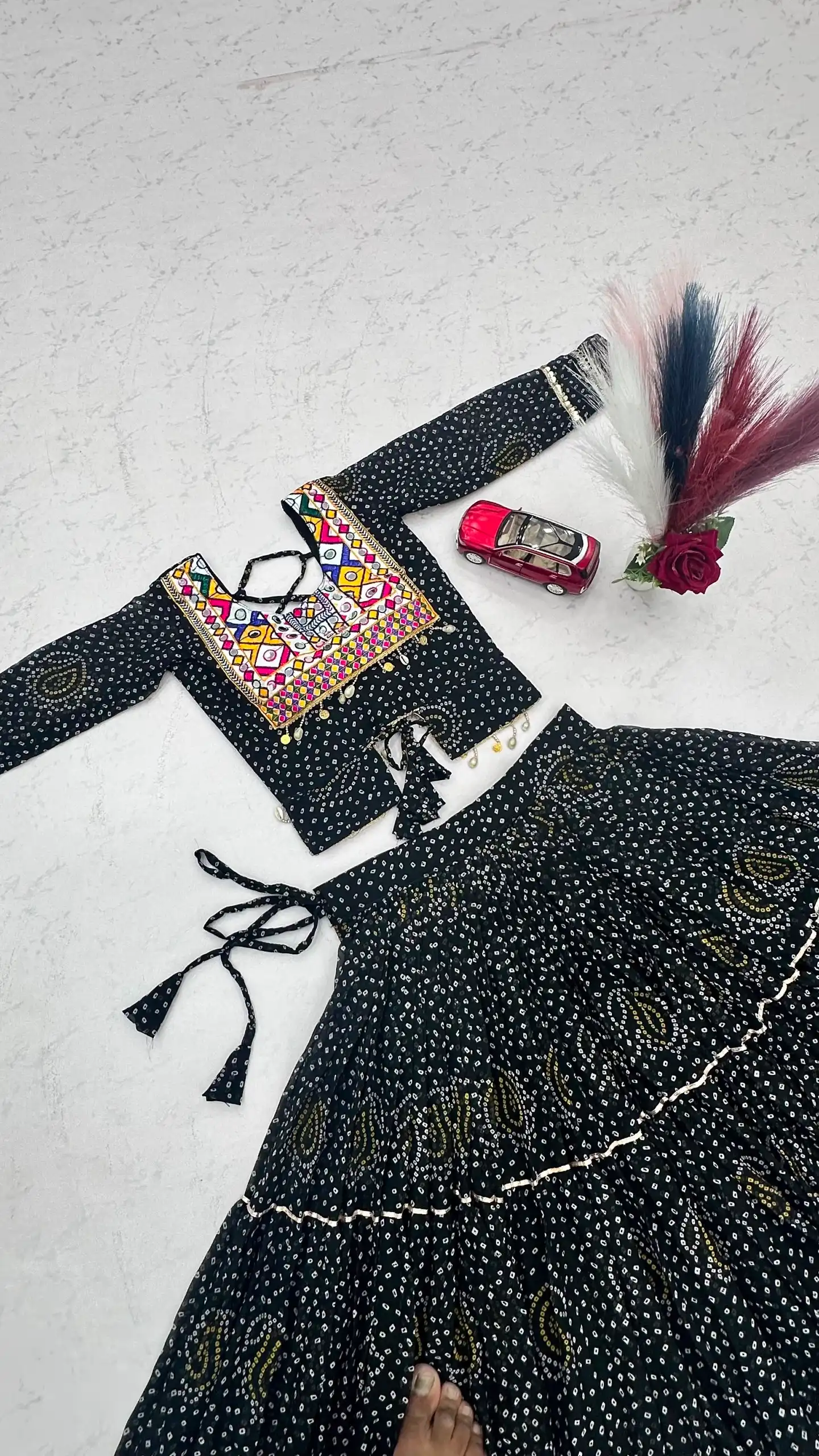 Bandhni Printed Lehenga Choli Co ord Set Black Color