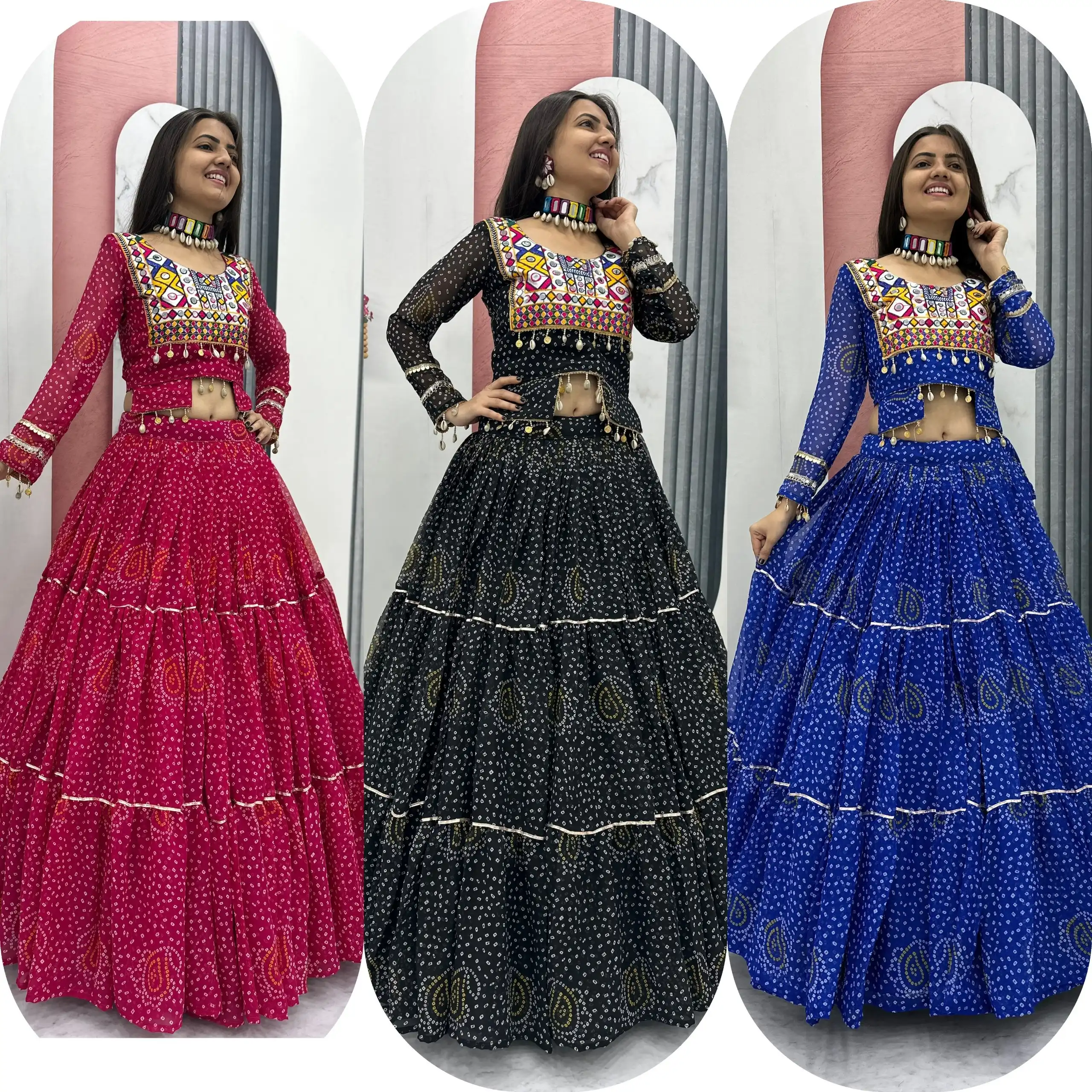 Bandhni Printed Lehenga Choli Co ord Set Black Color