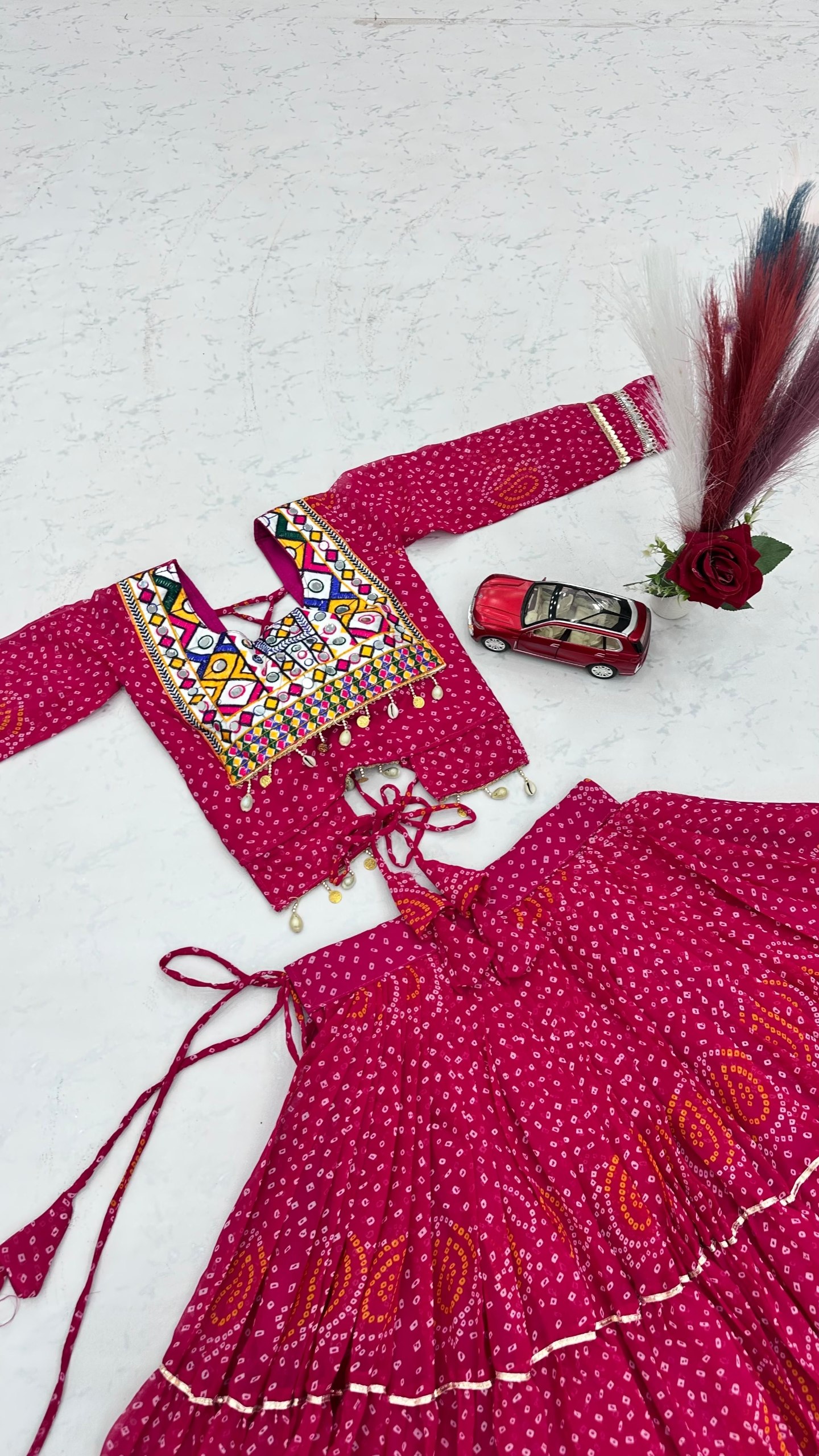 Bandhni Printed Lehenga Choli Co ord Set Red Color