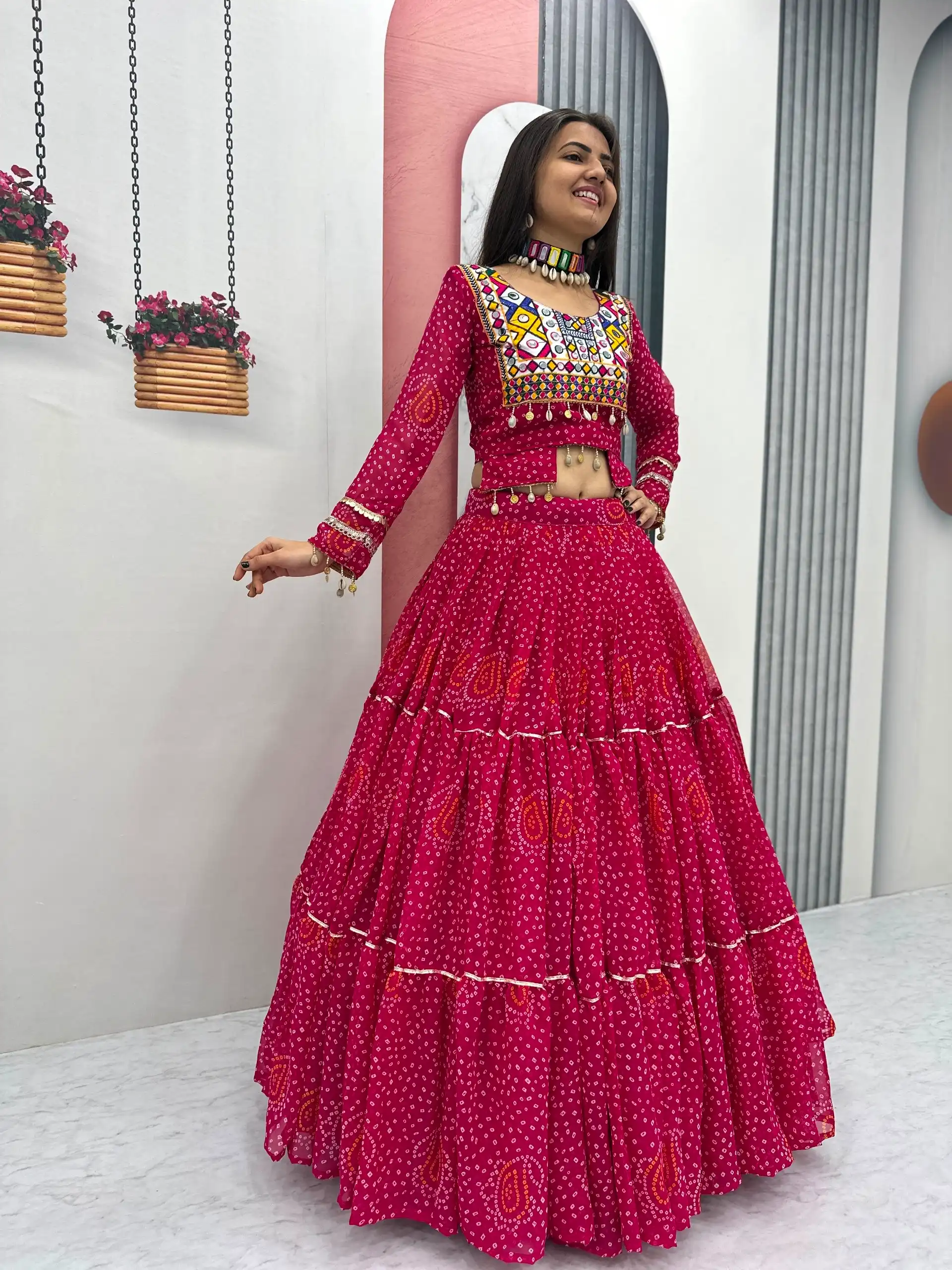 Bandhni Printed Lehenga Choli Co ord Set Red Color