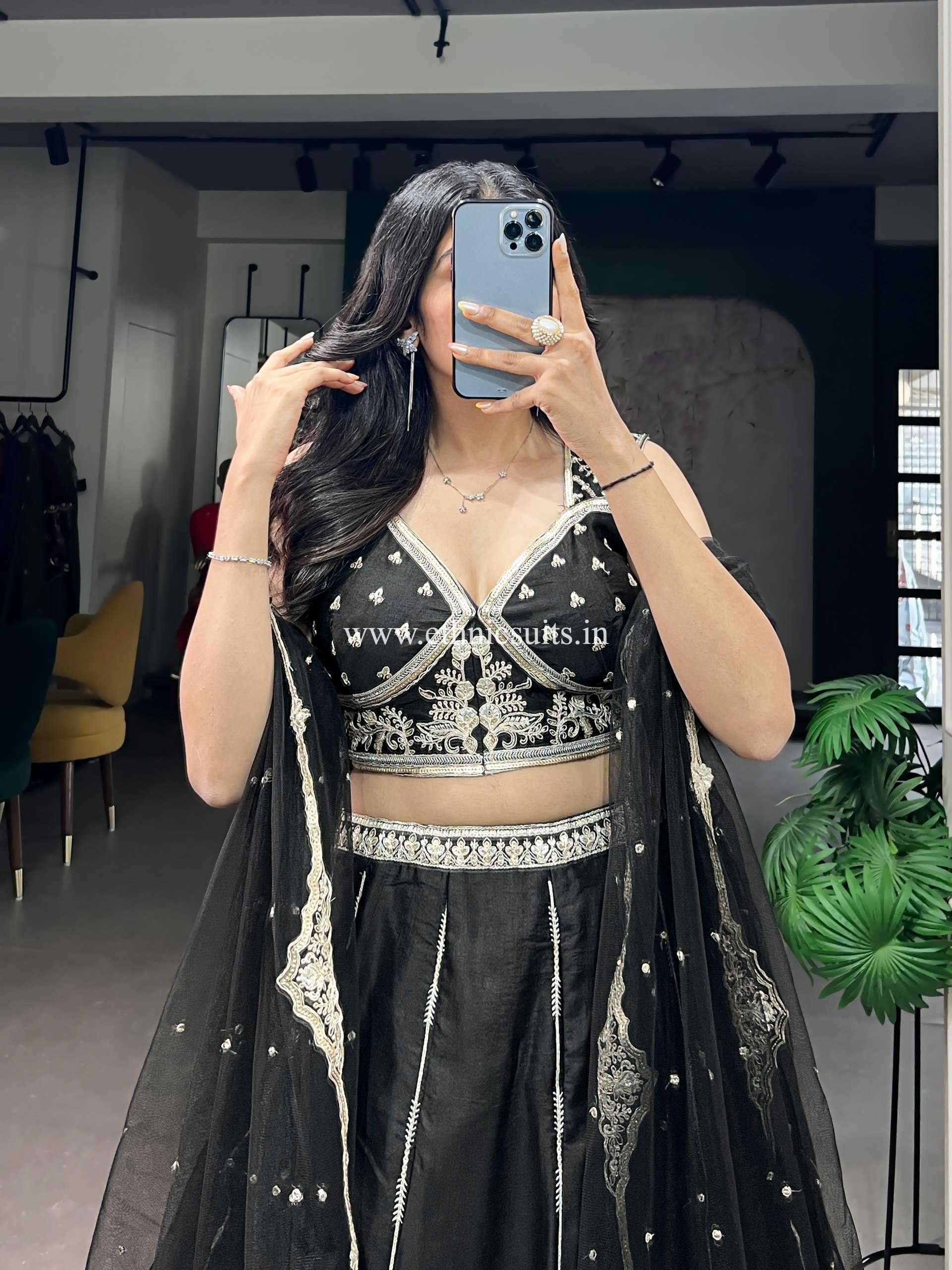 Beautiful Black Lehenga Choli with Black Thread Work