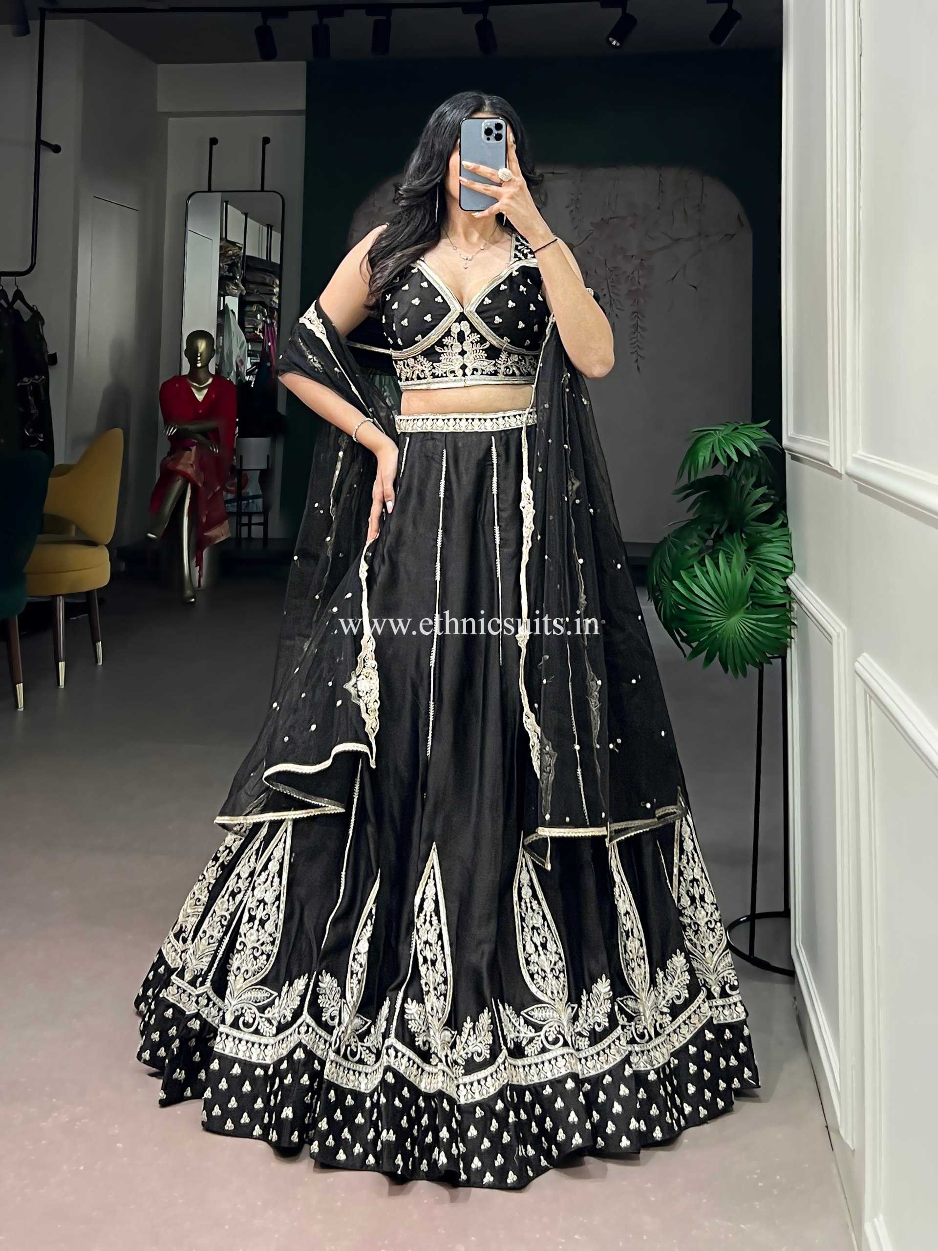 Beautiful Black Lehenga Choli with Black Thread Work