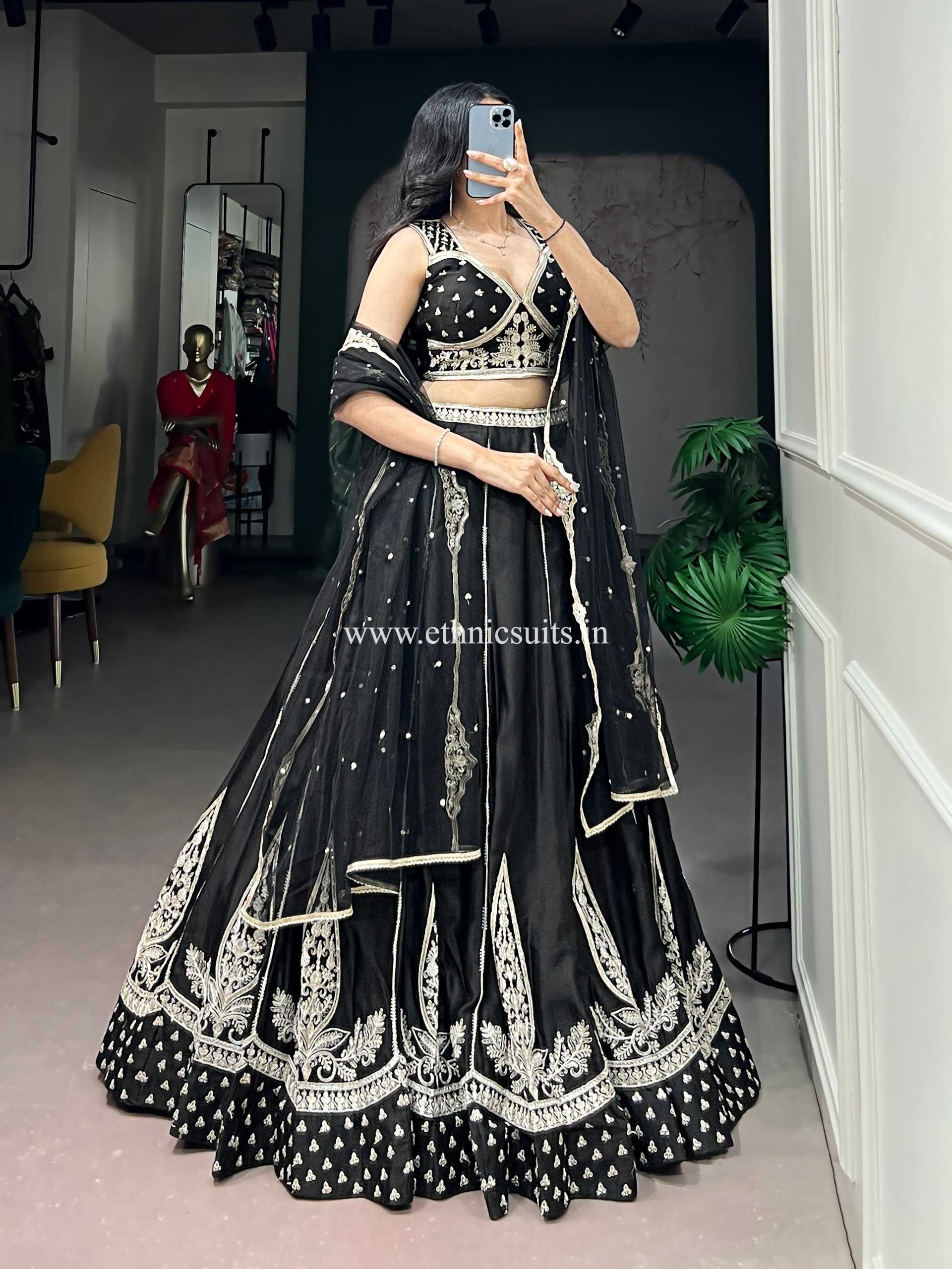 Beautiful Black Lehenga Choli with Black Thread Work