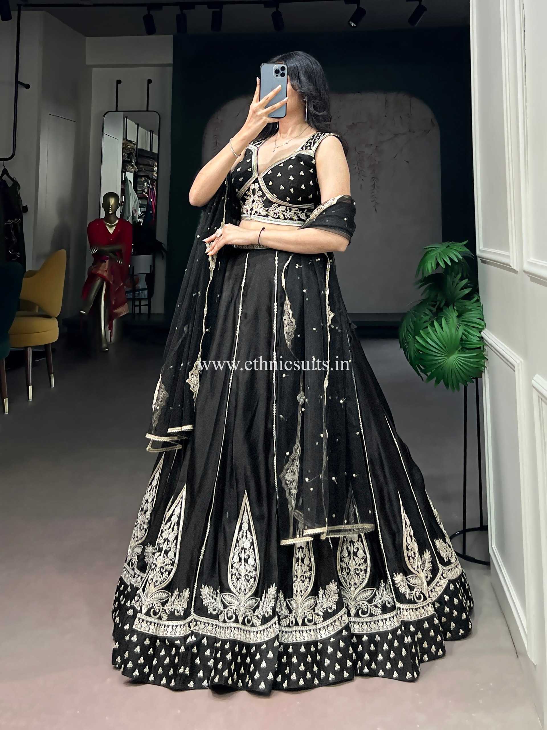 Beautiful Black Lehenga Choli with Black Thread Work